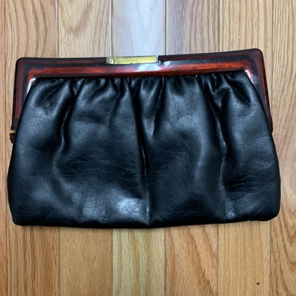 Vintage‎ Black Squishy Leather Lucite Clutch